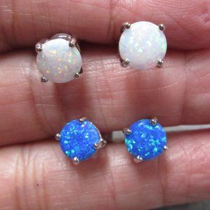 Dainty OPAL Stud Earrings> 925 Sterling > Choice of Blue or White Opal